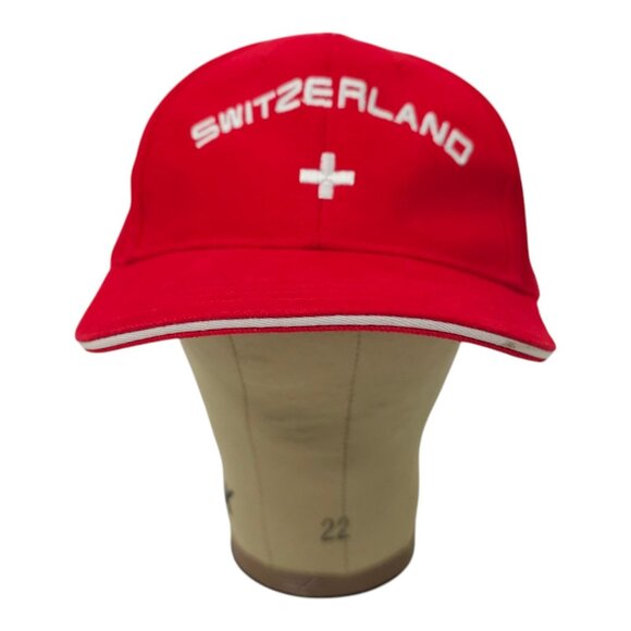 Switzerland Logo Strap Back Cap Spell Out Embroidered Hat Red DK Doerig Kreier - Picture 10 of 15